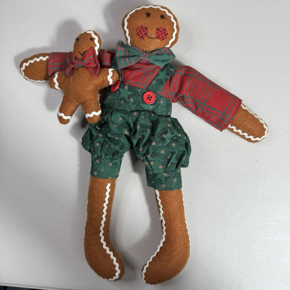 Vintage Stuffed Gingerbread Family Boy Girl Christmas Holiday Decor Farmhouse - Picture 4 of 9